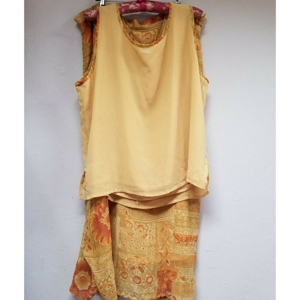 Tina Women's 100% Rayon Solid Tank Top with Matching Floral Midi Skirt Size 1X